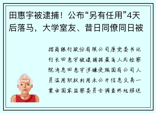 田惠宇被逮捕！公布“另有任用”4天后落马，大学室友、昔日同僚同日被查
