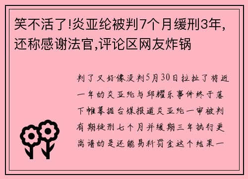 笑不活了!炎亚纶被判7个月缓刑3年,还称感谢法官,评论区网友炸锅