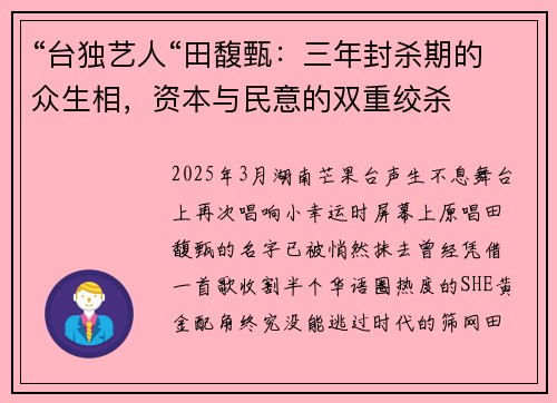 “台独艺人“田馥甄：三年封杀期的众生相，资本与民意的双重绞杀