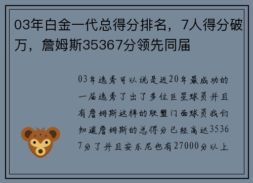 03年白金一代总得分排名，7人得分破万，詹姆斯35367分领先同届