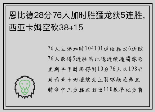 恩比德28分76人加时胜猛龙获5连胜，西亚卡姆空砍38+15